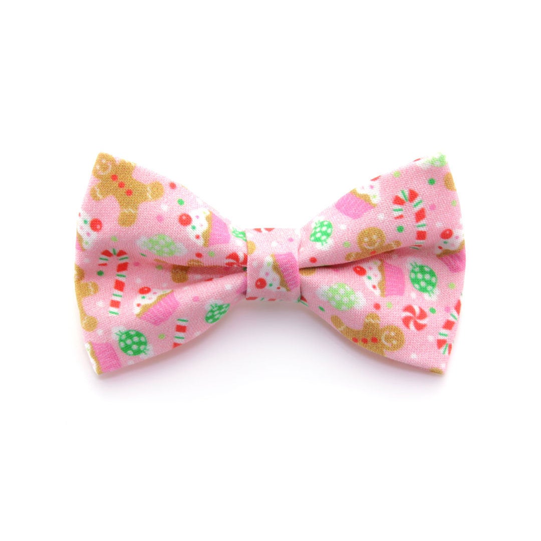 Bow Tie Cat Collar Set - "Sugar & Spice" - Pink Gingerbread, Peppermints & Cupcakes Cat Collar w/ Matching Bowtie (Removable)