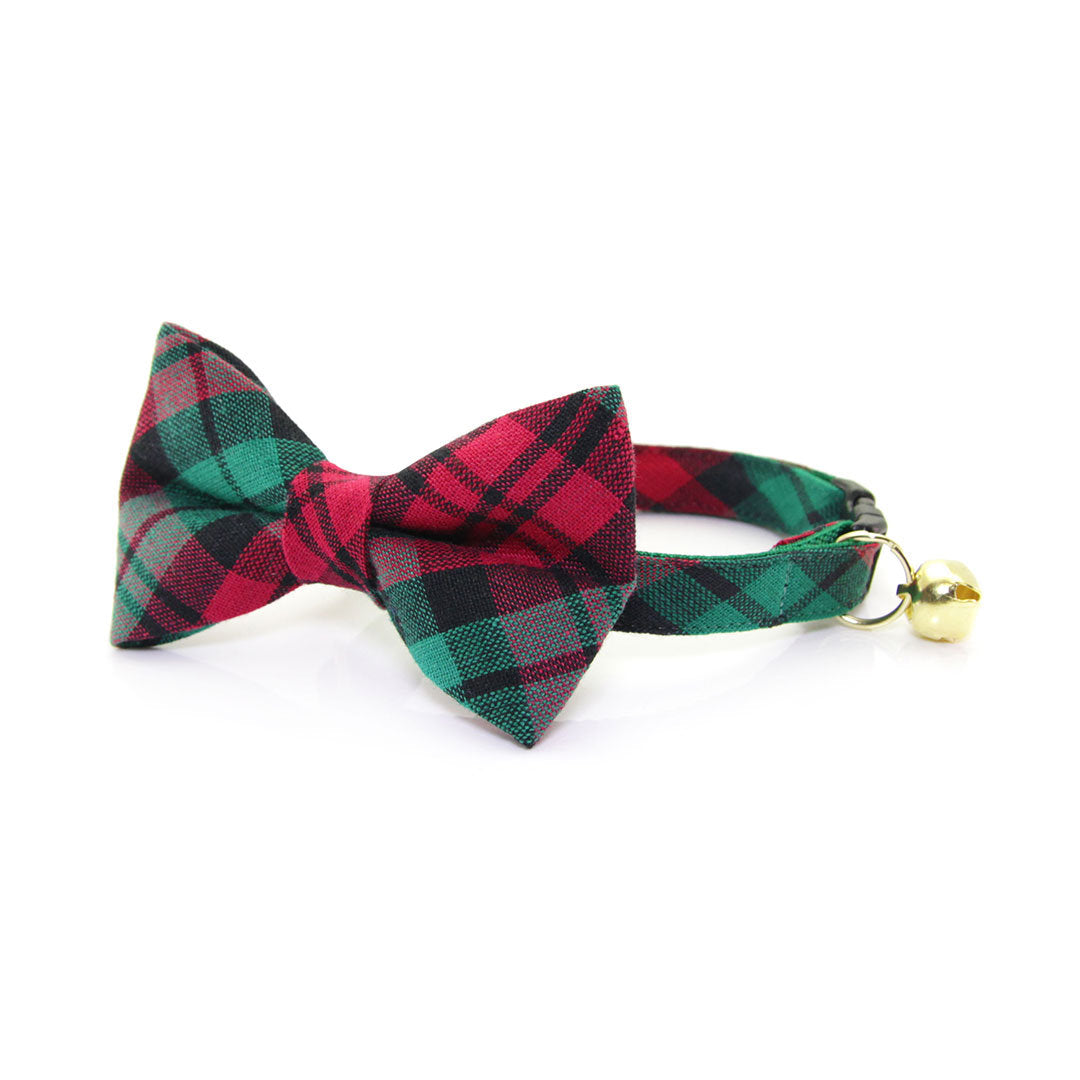 Holiday Cat Collar - "Fireside" - Red & Green Plaid Cat Collar - Breakaway Buckle or Non-Breakaway / Cat, Kitten + Small Dog Sizes