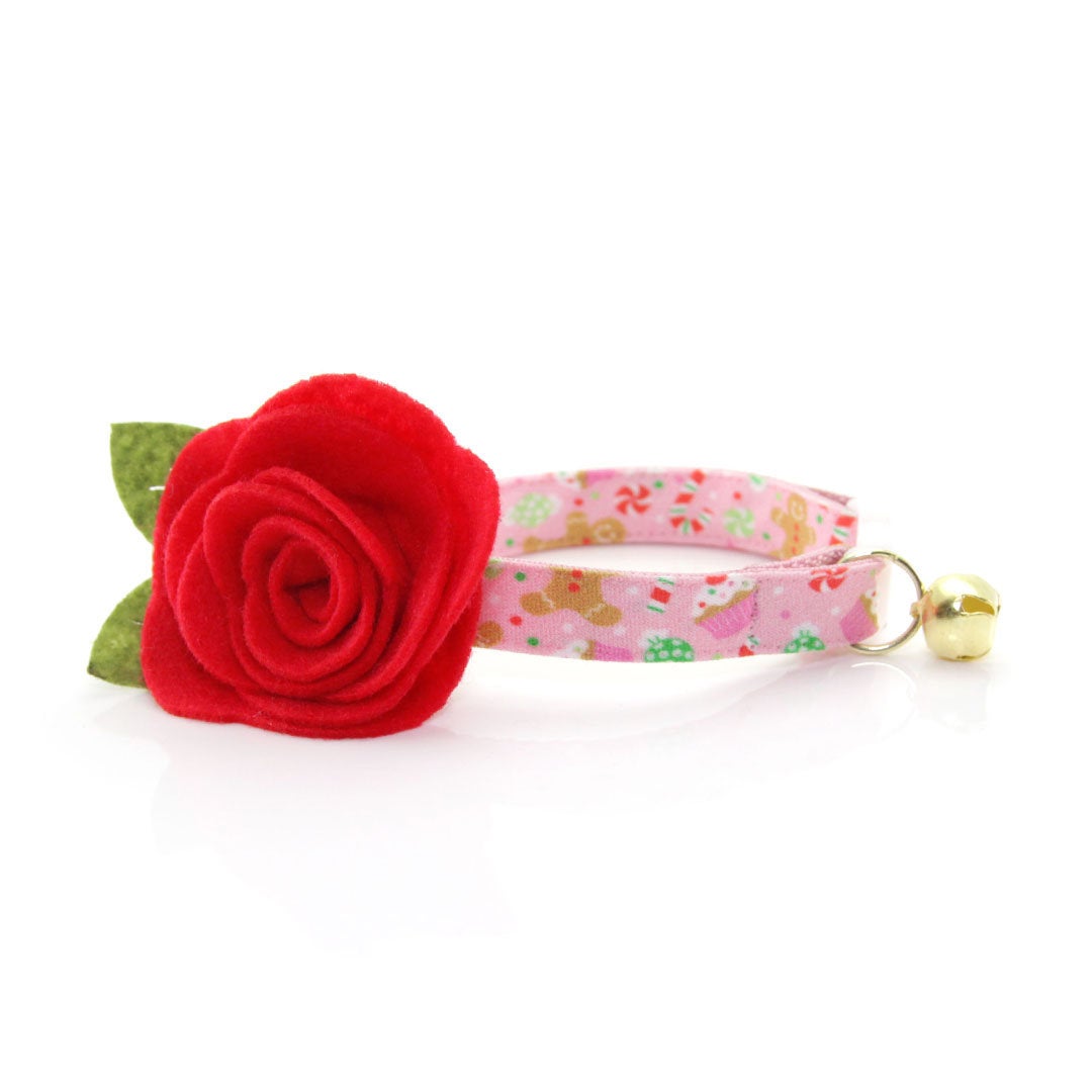 Holiday Cat Collar - "Sugar & Spice" - Pink Gingerbread Cat Collar - Breakaway Buckle or Non-Breakaway / Cat, Kitten + Small Dog Sizes