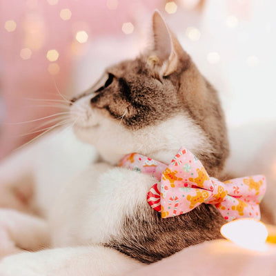 Holiday Cat Collar - "Sugar & Spice" - Pink Gingerbread Cat Collar - Breakaway Buckle or Non-Breakaway / Cat, Kitten + Small Dog Sizes
