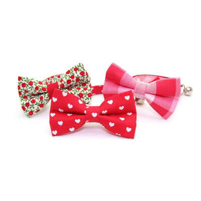 Bow Tie Cat Collar Set - "Love Song" - Red Heart Cat Collar w/ Matching Bowtie (Removable) / Valentine's Day