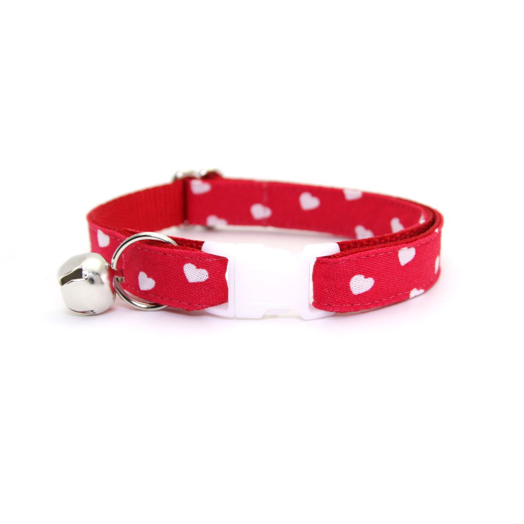 Cat Collar + Flower Set - "Love Song" - Red Heart Cat Collar w/ Scarlet Felt Flower (Detachable) / Valentine's Day