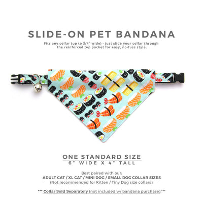 Sushi Pet Bandana - "Sushi Date" - Bandana for Cat Collar or Small Dog Collar / Japanese / Slide-on Bandana / Over-the-Collar (One Size)