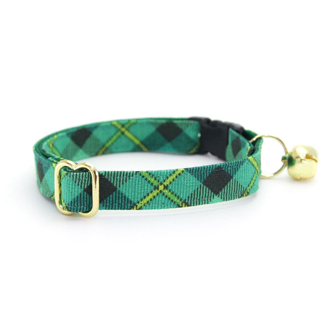 Plaid Cat Collar - "Dublin" - Green Cat Collar / St. Patrick's Day / Breakaway Buckle or Non-Breakaway / Cat, Kitten + Small Dog Sizes