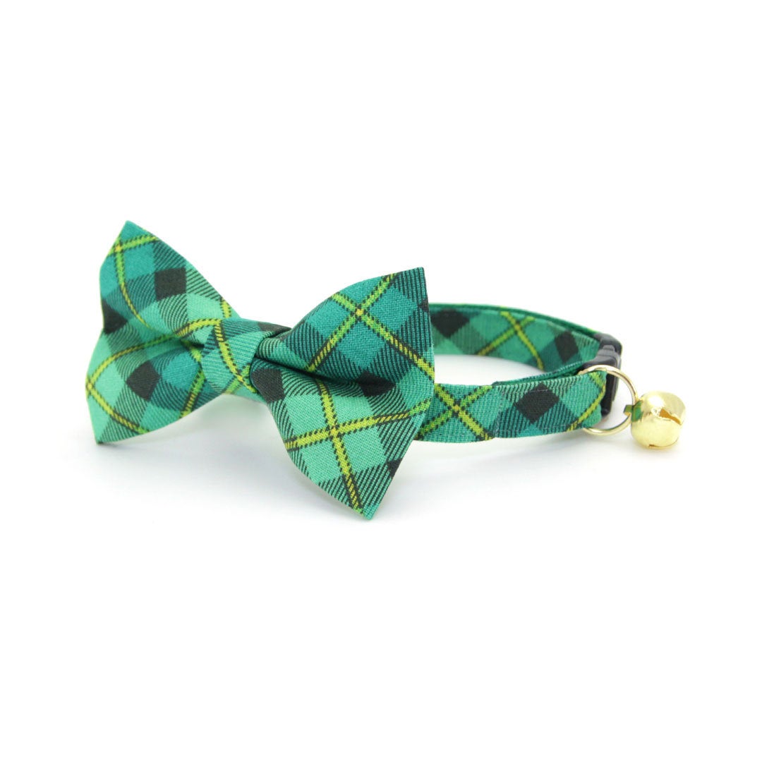 Plaid Cat Collar - "Dublin" - Green Cat Collar / St. Patrick's Day / Breakaway Buckle or Non-Breakaway / Cat, Kitten + Small Dog Sizes