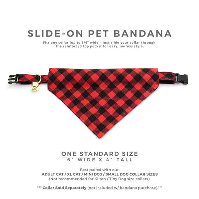 Plaid Cat Bandana - "Cozy Cabin Red" - Red Buffalo Plaid Bandana for Cat + Small Dog / Lumberjack / Slide-on Bandana / Over-the-Collar (One Size)