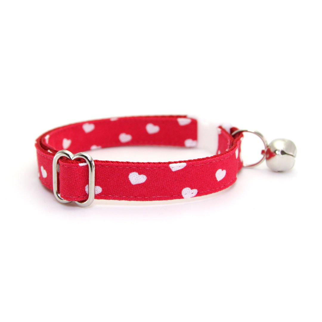 Cat Collar + Flower Set - "Love Song" - Red Heart Cat Collar w/ Scarlet Felt Flower (Detachable) / Valentine's Day
