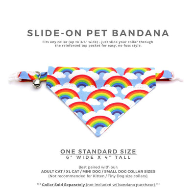 Pet Bandana - "Rainbow Magic" - 80s Retro Bandana for Cat + Small Dog / Birthday / LGBTQ Pride / Slide-on Bandana / Over-the-Collar (One Size)