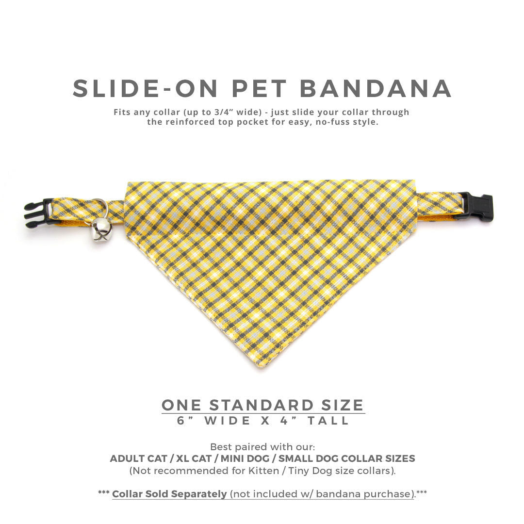 Plaid Cat Bandana - "Magic Hour" - Yellow Plaid Bandana for Cat + Small Dog / Boy Cat / Gift for Cat / Slide-on Bandana / Over-the-Collar (One Size)