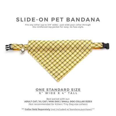 Plaid Cat Bandana - "Magic Hour" - Yellow Plaid Bandana for Cat + Small Dog / Boy Cat / Gift for Cat / Slide-on Bandana / Over-the-Collar (One Size)