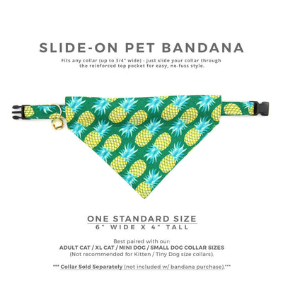 Pet Bandana - "Pineapple Aqua" - Green Pineapple Bandana for Cat Collar or Small Dog Collar / Slide-on Bandana / Over-the-Collar (One Size)