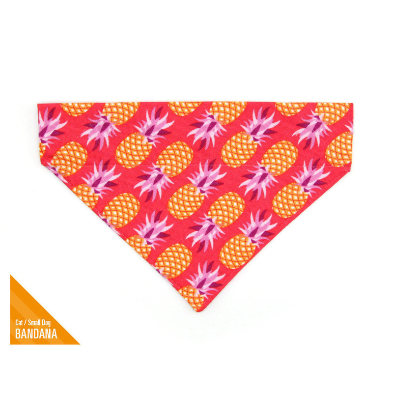 Pet Bandana - "Pineapple Berry" - Red Pineapple Bandana for Cat Collar or Small Dog Collar / Slide-on Bandana / Over-the-Collar (One Size)