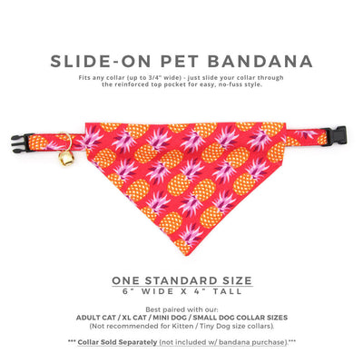 Pet Bandana - "Pineapple Berry" - Red Pineapple Bandana for Cat Collar or Small Dog Collar / Slide-on Bandana / Over-the-Collar (One Size)
