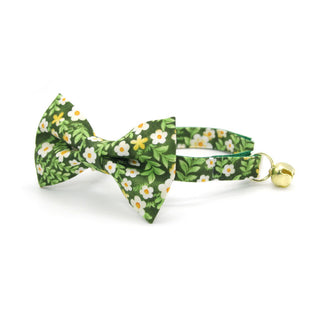 Bow Tie Cat Collar Set - "Hazel" - Green Floral Cat Collar w/ Matching Bowtie / Cat, Kitten, Small Dog Sizes - Kitten (6-10) / Breakaway / Gold