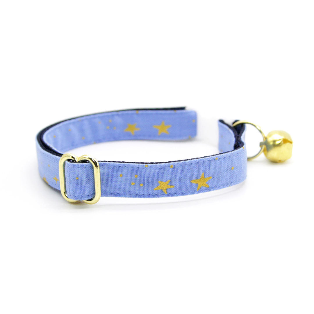 Rifle Paper Co® Cat Collar + Flower Set - "Dusk" - Periwinkle w/ Gold Stars Cat Collar + Lavender Felt Flower (Detachable)