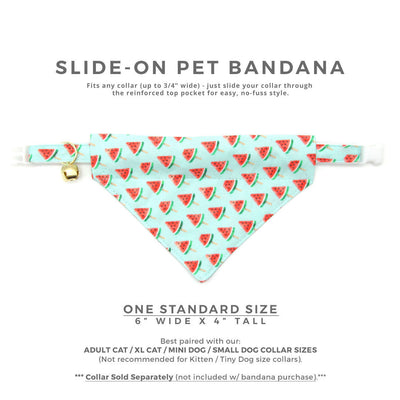 Pet Bandana - "Watermelon Pops" - Fruit Bandana for Cat + Small Dog / Food, Popsicle, Summer, Fun / Slide-on Bandana / Over-the-Collar