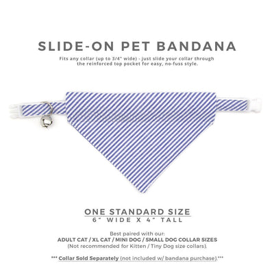 Pet Bandana - "Newport" - Blue Seersucker Bandana for Cat Collar or Small Dog Collar / Slide-on Bandana / Over-the-Collar (One Size)
