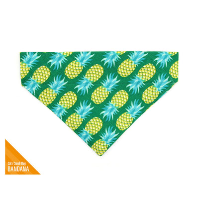 Pet Bandana - "Pineapple Aqua" - Green Pineapple Bandana for Cat Collar or Small Dog Collar / Slide-on Bandana / Over-the-Collar (One Size)