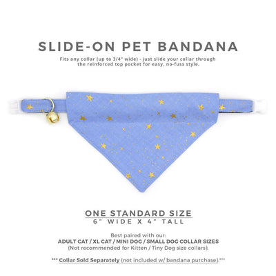 Rifle Paper Co® Pet Bandana - "Dusk" - Periwinkle Blue w /  Gold Stars Bandana for Cat + Small Dog / Slide-on Bandana / Over-the-Collar (One Size)