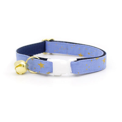 Rifle Paper Co® Bow Tie Cat Collar Set - "Dusk" - Periwinkle Blue w/ Gold Stars Cat Collar w/ Matching Bowtie / Cat, Kitten, Small Dog Sizes