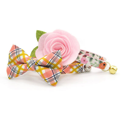 Rifle Paper Co® Cat Collar + Flower Set - "Juliet" - Blush Pink Floral Cat Collar w/ Baby Pink Felt Flower (Detachable)