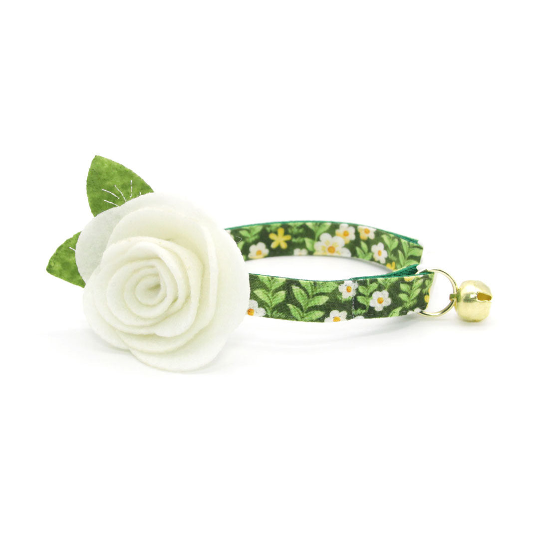 Cat Collar - "Hazel" - Green Floral Cat Collar / Breakaway Buckle or Non-Breakaway / Cat, Kitten + Small Dog Sizes