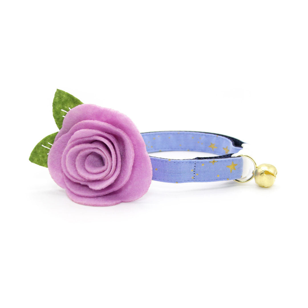 Rifle Paper Co® Cat Collar - "Dusk" - Gold Stars on Periwinkle Cat Collar / Breakaway Buckle or Non-Breakaway / Cat, Kitten + Small Dog Sizes