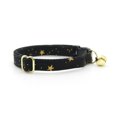Rifle Paper Co® Cat Collar + Flower Set - "Noir" - Black & Gold Star Pet Collar w/ Ivory Felt Flower (Detachable)