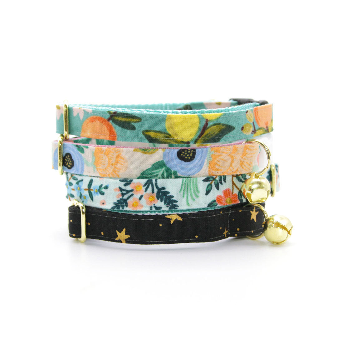 Rifle Paper Co® Bow Tie Cat Collar Set - "Noir" - Black & Gold Star Cat Collar w/ Matching Bowtie / Cat, Kitten, Small Dog Sizes