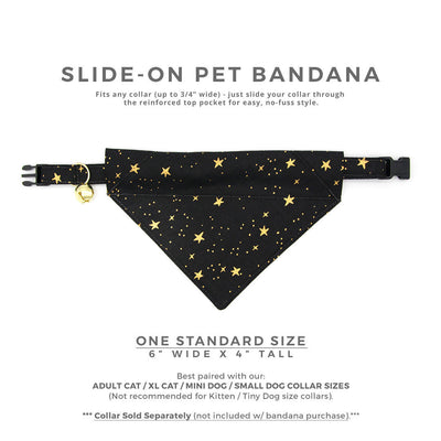 Rifle Paper Co® Cat Bandana - "Noir" - Black & Gold Star Bandana for Cat Collar or Small Dog Collar / Slide-on Bandana / Over-the-Collar (One Size)