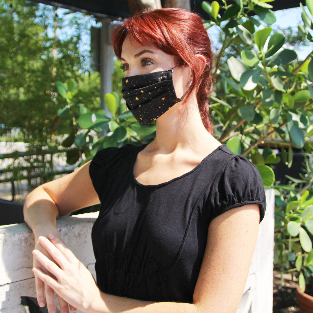 Rifle Paper Co® Cat Collar + Flower Set - "Noir" - Black & Gold Star Pet Collar w/ Ivory Felt Flower (Detachable)