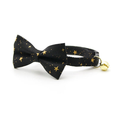 Rifle Paper Co® Bow Tie Cat Collar Set - "Noir" - Black & Gold Star Cat Collar w/ Matching Bowtie / Cat, Kitten, Small Dog Sizes