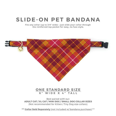 Pet Bandana - "Brandywine" - Burgundy Plaid Bandana for Cat Collar or Small Dog Collar / Fall, Thanksgiving / Slide-on Bandana / Over-the-Collar (One Size)