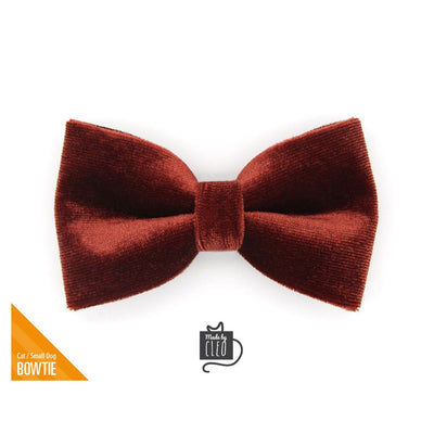 Pet Bow Tie - "Velvet - Mahogany" - Russet Brown Velvet Bow Tie for Cat / For Cats + Small Dogs (One Size)