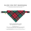 Pet Bandana - "Fireside" - Red & Green Christmas Plaid Bandana for Cat + Small Dog / Holiday / Slide-on Bandana / Over-the-Collar (One Size)
