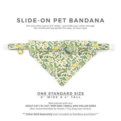 Pet Bandana - "Kind of a Big Dill" - Pickle Bandana for Cat + Small Dog / Food, Cucumber / Slide-on Bandana / Over-the-Collar (One Size)