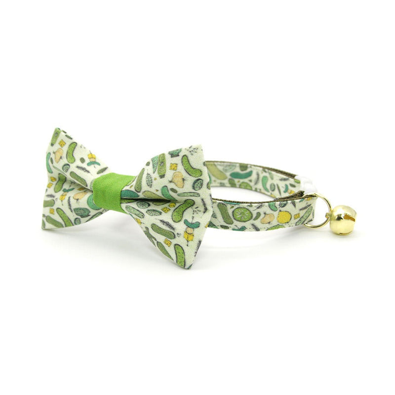 Bow Tie Cat Collar Set - "Kind of a Big Dill" - Green Pickle Cat Collar w/ Matching Bowtie / Cucumber / Cat, Kitten, Small Dog Sizes
