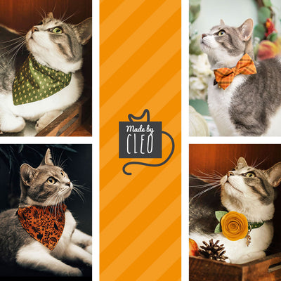 Velvet Bow Tie Cat Collar Set - "Velvet - Mahogany" - Russet Brown Velvet Cat Collar w/ Matching Bowtie / Fall, Thanksgiving / Cat, Kitten, Small Dog Sizes