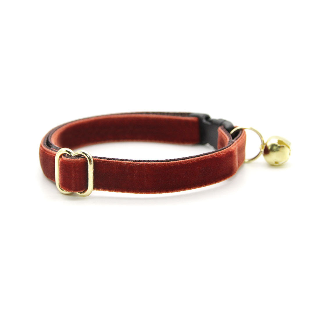Burgundy Velvet Personalized Cat Collar With Dark Red Bow Tie 