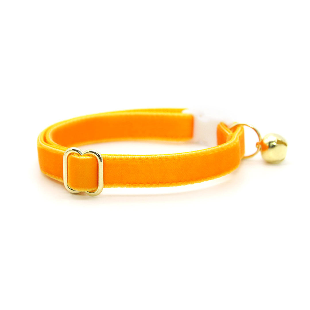 Bow Tie Cat Collar Set - "Velvet - Marigold" - Rich Yellow Velvet Bow Tie + Coordinating Velvet Cat Collar / Cat, Kitten, Small Dog Sizes