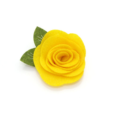 Cat Collar + Flower Set - "Camilla" - Yellow Floral Cat Collar w/ Buttercup Yellow Felt Flower (Detachable)