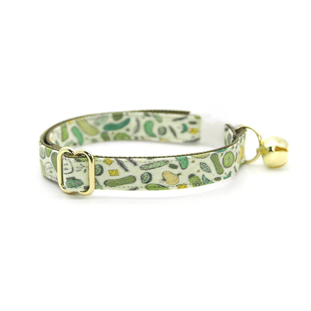 Cat Collar + Flower Set - "Kind of a Big Dill" - Pickle Cat Collar w/ Leaf Green Felt Flower (Detachable)