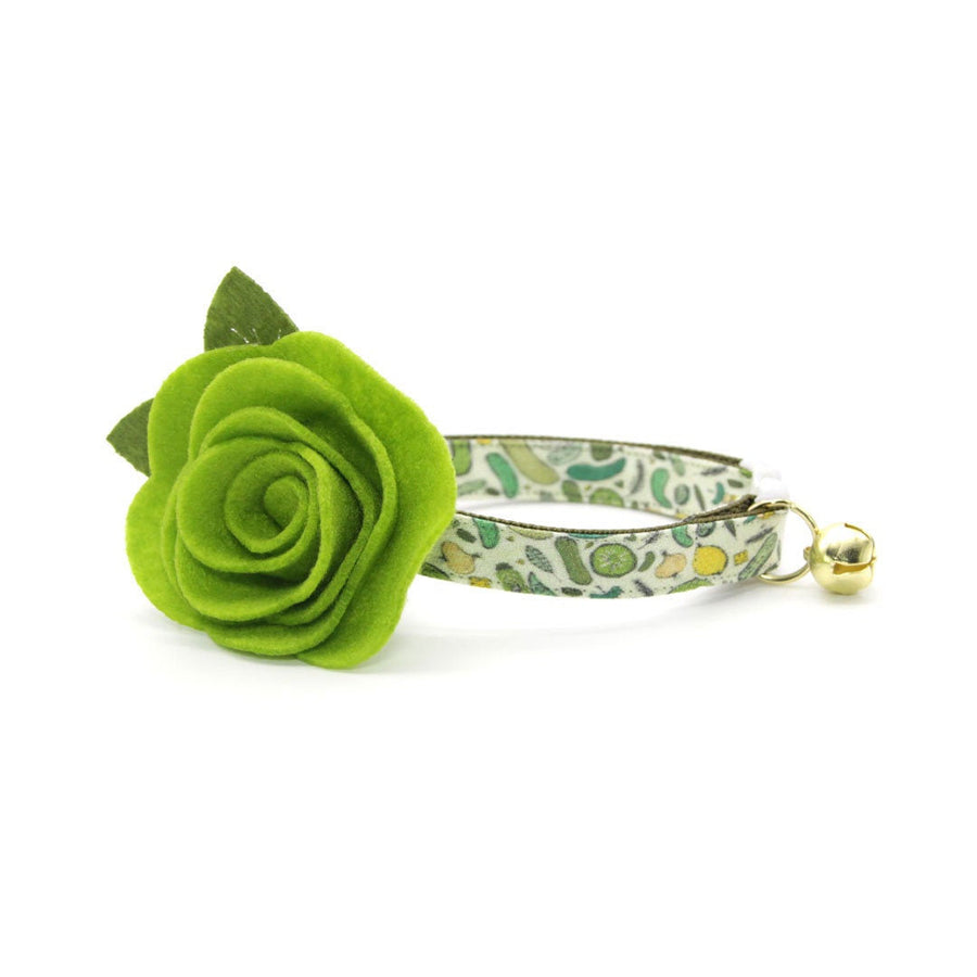 Cat Collar + Flower Set - "Kind of a Big Dill" - Pickle Cat Collar w/ Leaf Green Felt Flower (Detachable)