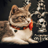 Halloween Cat Collar + Flower Set - "Gothic Halloween" - Black & Orange Floral Cat Collar w/ Orange Felt Flower (Detachable)