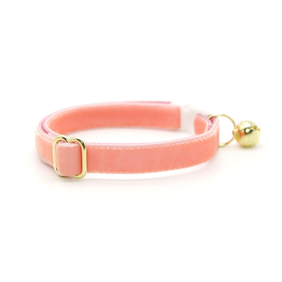 Cat Collar + Flower Set - "Velvet - Peach Coral Pink" - Velvet Cat Collar w/ Peach Felt Flower (Detachable)