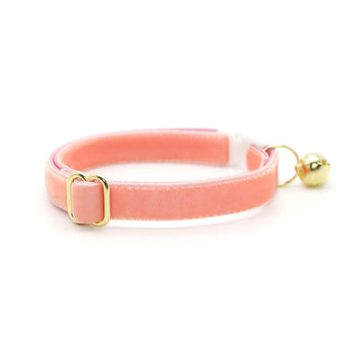 Cat Collar + Flower Set - "Velvet - Peach Coral Pink" - Velvet Cat Collar w/ Baby Pink Felt Flower (Detachable)
