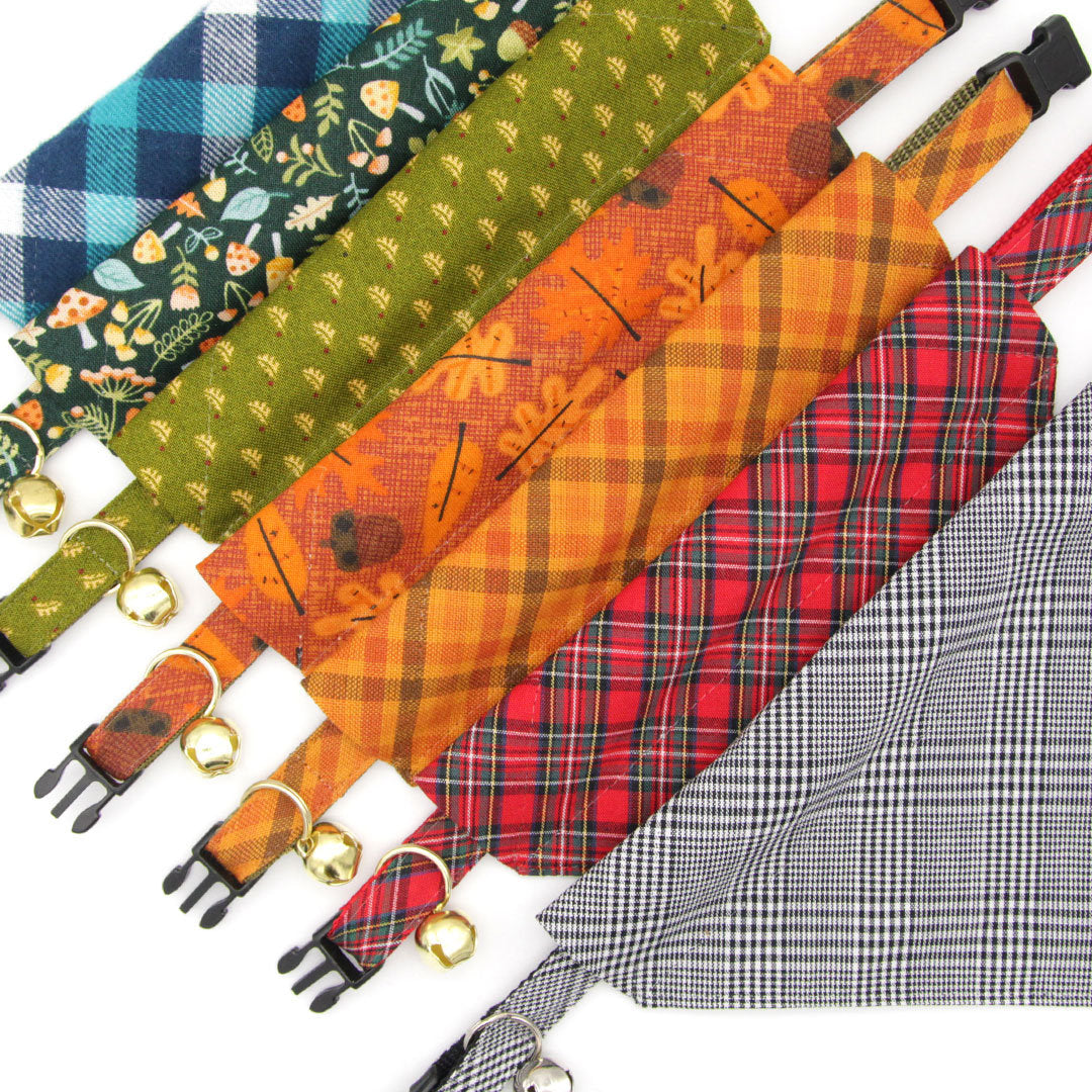 Pet Bandana - "Hearthside" - Classic Red Tartan Plaid Bandana for Cat + Small Dog / Holiday, Christmas / Slide-on Bandana / Over-the-Collar (One Size)