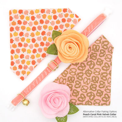 Fall Pet Bandana - "Peachy Pumpkins" - Peach & Orange Pumpkin Bandana for Cat + Small Dog / Thanksgiving / Slide-on Bandana / Over-the-Collar (One Size)