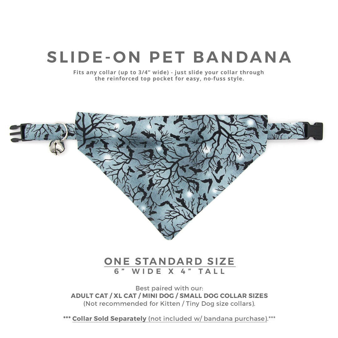 Halloween Pet Bandana - "Witching Hour" - Bats on Midnight Gray Bandana for Cat + Small Dog / Slide-on Bandana / Over-the-Collar (One Size)