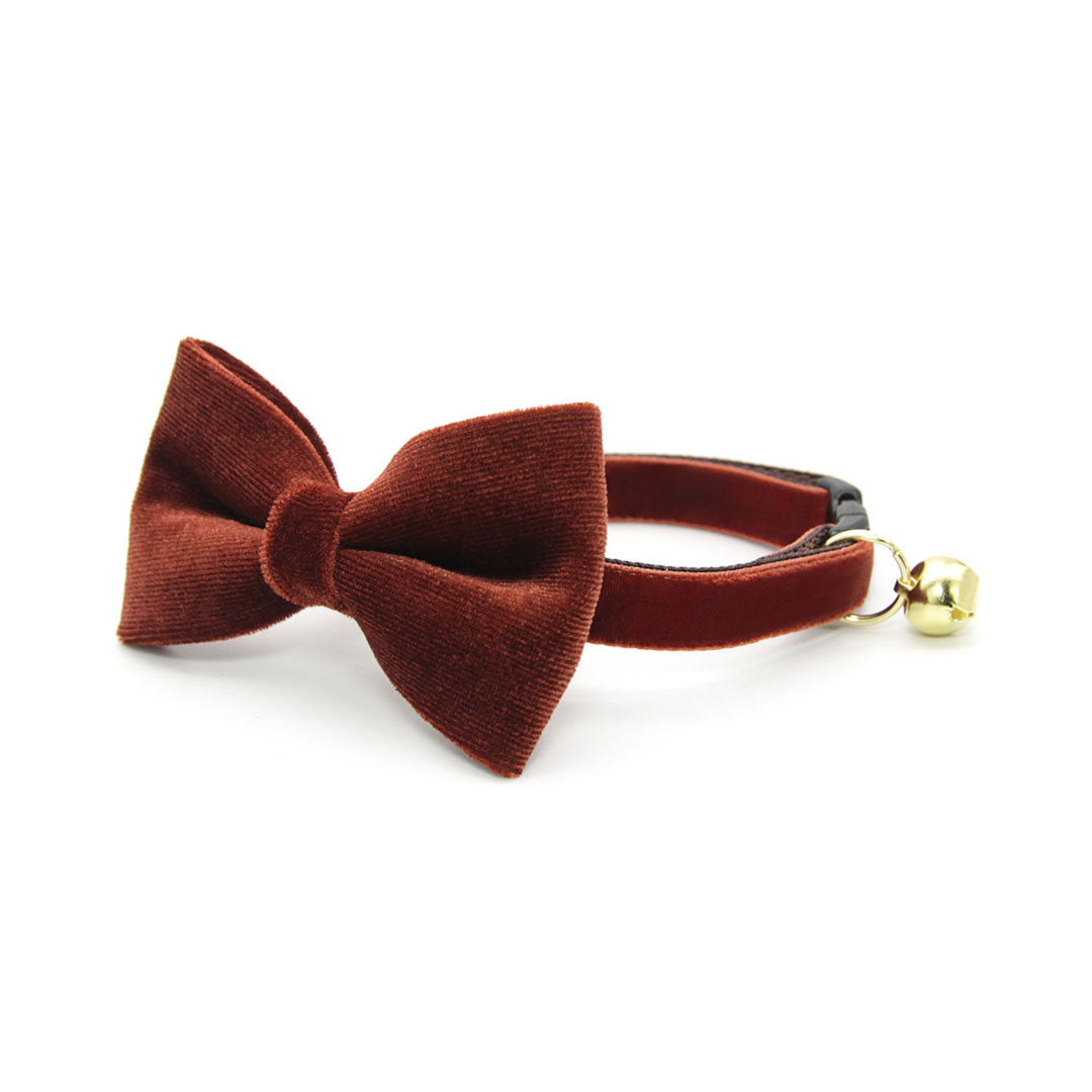 Cat Collar - "Velvet - Mahogany" - Luxury Velvet Cat Collar / Russet Brown / Breakaway Buckle or Non-Breakaway / Cat, Kitten + Small Dog Sizes